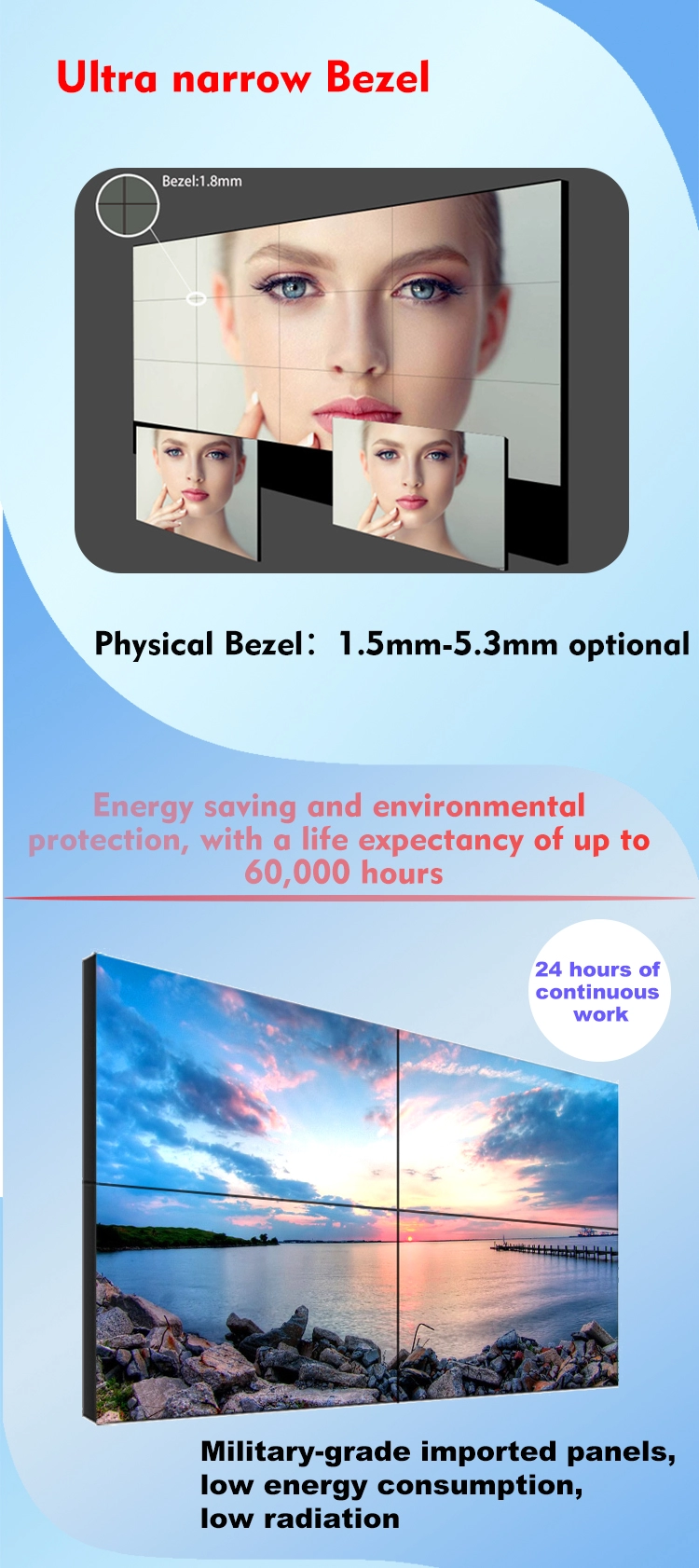 55 duim binnen geleide 1x4 2x2 2x3 LCD commerciële digitale reclamevertoning die videomuur verbinden
